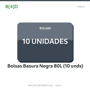 Rollo de 10 bolsas de basura negras de 80 litros.